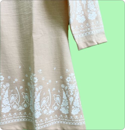 Women’s Slub Jersey Border Print Top with Crochet Trim