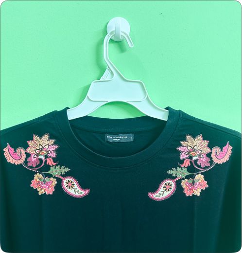 Women’s Black Printed T-Shirt Floral Paisley Design