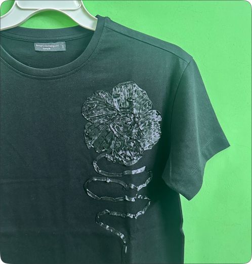 Handcrafted Flower T-Shirt Premium Black Cotton Tee for Women