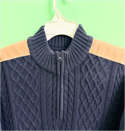 Turtleneck Half Zip Sweater with Suede Details Premium Knitwear