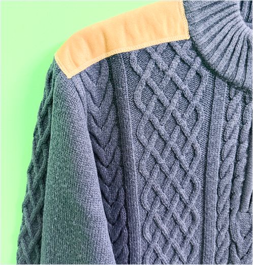 Turtleneck Half Zip Sweater with Suede Details Premium Knitwear