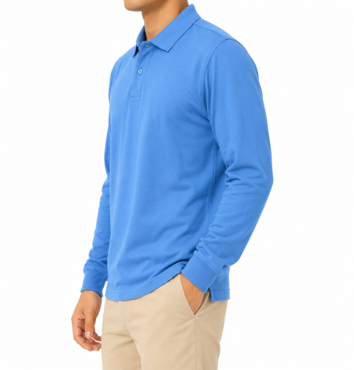 Men’s Plain Long Sleeve Polo Shirt With Cuff Rib