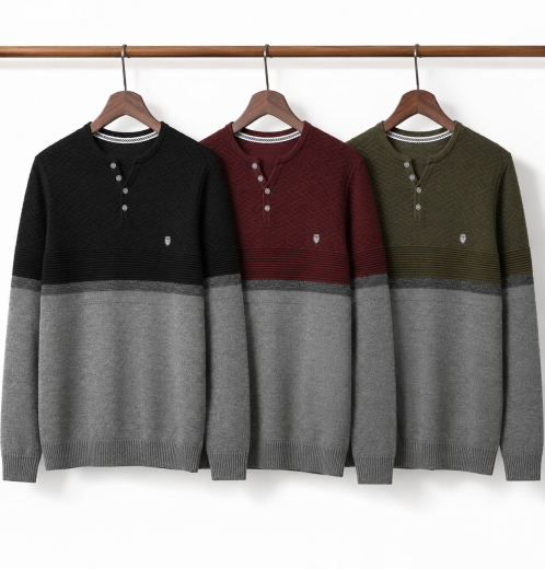 Men's Henley Neck Knit Sweater OEM & ODM Manufacturer in Bangladesh