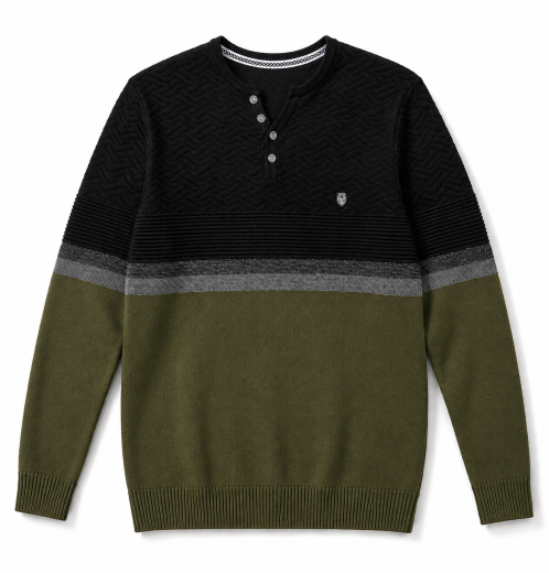 Men's Henley Neck Knit Sweater OEM & ODM Manufacturer in Bangladesh