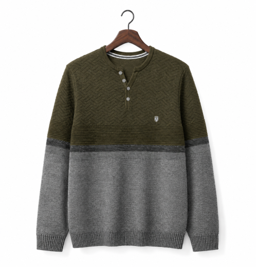 Men's Henley Neck Knit Sweater OEM & ODM Manufacturer in Bangladesh