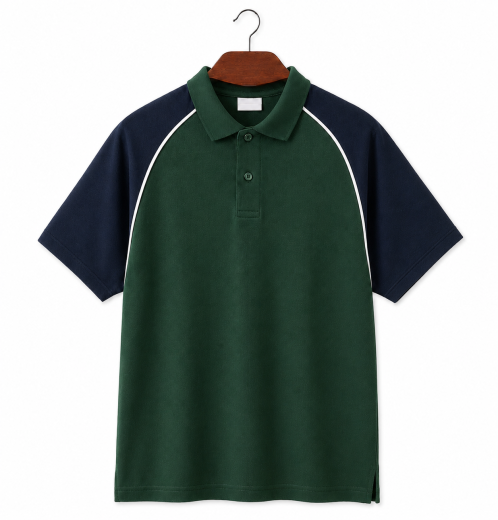 Wholesale Men's 100% Cotton Pique Raglan Polo Shirt Contrast Sleeve Polo