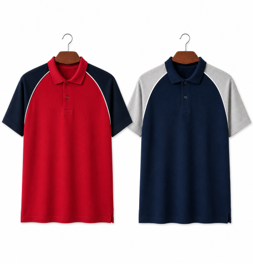 Wholesale Men's 100% Cotton Pique Raglan Polo Shirt Contrast Sleeve Polo