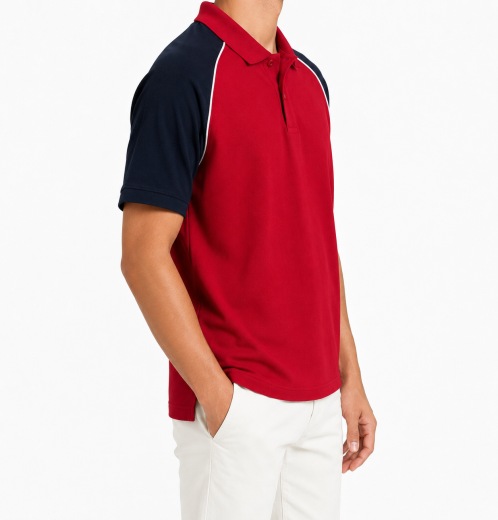 Wholesale Men's 100% Cotton Pique Raglan Polo Shirt Contrast Sleeve Polo